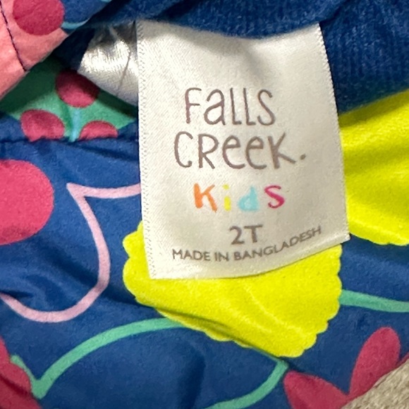 Falls Creek Girls 2T Toddler Reversible Puffer Jacket Coat Faux Fur Flowers Hood - Picture 9 of 9